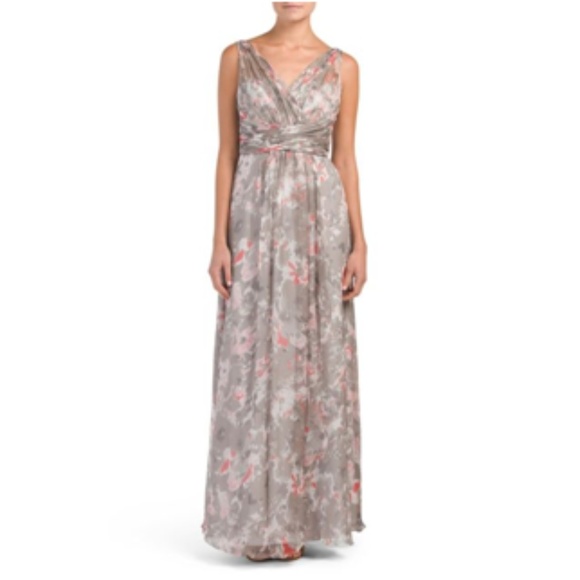 NWT Amsale Sz 6 Floral Print Silk Chiffon Gown - Picture 1 of 8